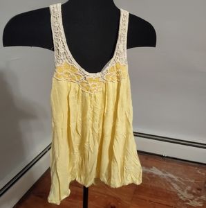 Wet Seal super cute yellow racer back tank top with cinched hem crochet back